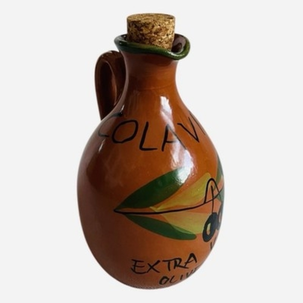 Vintage Colavita Extra Virgin Olive Oil Ceramic Bottle Jug Cork Stopper 6" VG